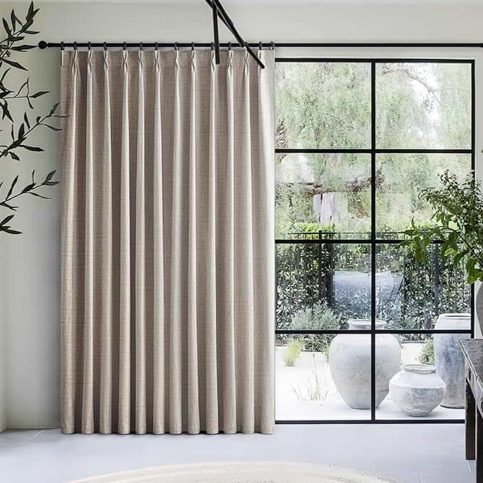 100% Blackout Thermal Curtains 84 Length 2 Panels Set for Bedroom, Linen Windows Pinch Pleated Drapes with Hooks for Track 7ft Modern Rustic Living Room Darkening Curtains 84 Inches Long Off White