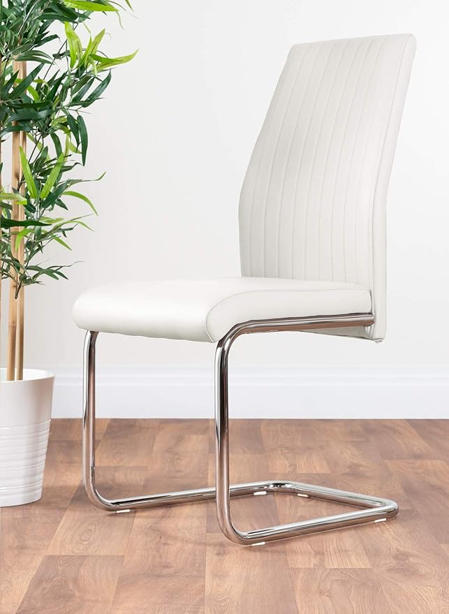 Atlanta Modern Rectangle Chrome Metal High Gloss White Dining Table and 6 White Lorenzo Chairs Set