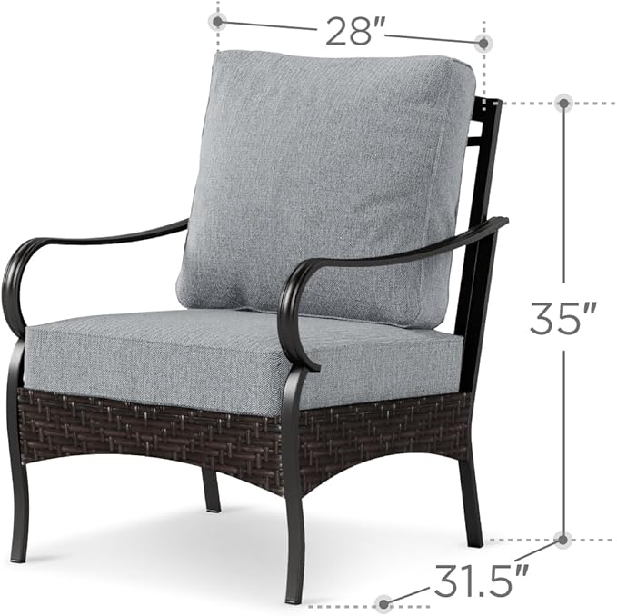 PHI VILLA Outdoor Wicker Chairs Sofa of 2, All Weather High Back Rattan Chairs 2 Seats with Comfy Cushions for Porch Deck