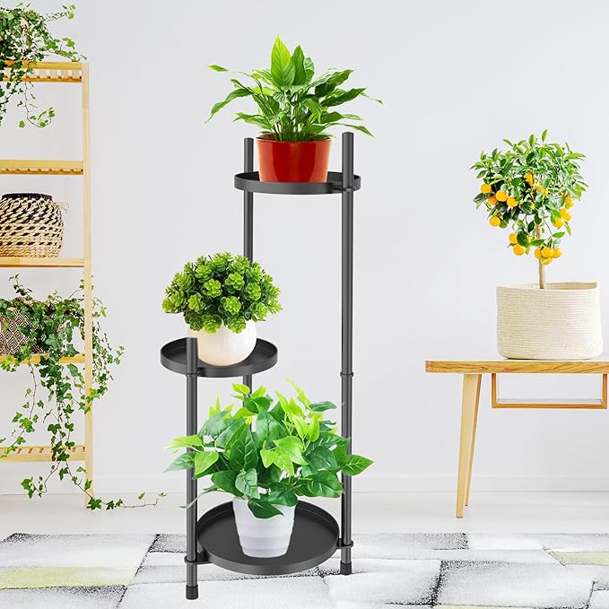 3 Tier Plant Stand Indoor Tall, Black Metal Corner Plant Stands for Indoor Multiple Plants, Flower Pot Stands Outdoor Holders Plant Shelf Display Rack for Garden Balcony Patio Living Room