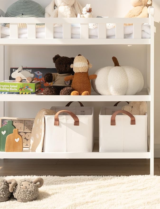 StorageWorks Storage Bins, Fabric Storage Bins for Shelves, Storage Baskets with Metal Frame, Closet Baskets and Bins with Handles, Natural Color, 2-Pack