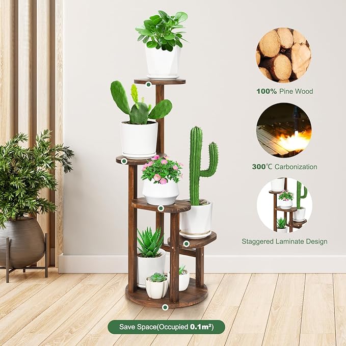 Wooden Plant stand Indoor,4 Tier Oval Plant Shelf Corner Plant Stands for Indoor Plants,Tiered Plant Holder Flower Pot Stand for Balcony Bedroom Patio Office