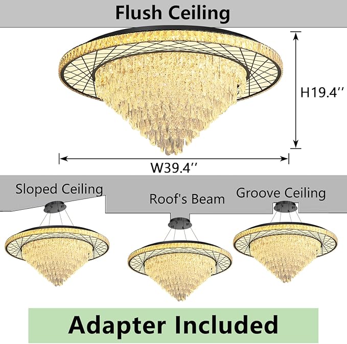 Large Chandelier for Living Room High Ceiling Modern Crystal Ceiling Chandeliers Light for Dining Room Entryway Lights with 90W LEDs Dimmable Bulbs Black Lighting Fixtures