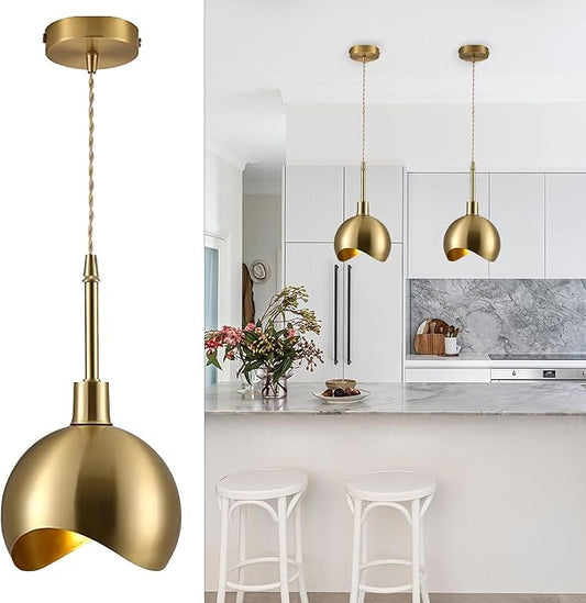KCO Lighting Modern Gold Pendant Light Fixture Mini Brushed Brass Farmhouse Pendant Lighting Kitchen Island Hallway Foyer Mid Century Vintage Industrial Hanging Ceiling Lamp