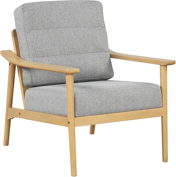 Giantex Mid Century Modern Accent Chair, Max Load 440 LBS Upholstered Living Room Chair with Rubber Wood Armrests & Legs, Removable Back Cushion, Comfy Reading Arm Chair for Living Room, Bedroom