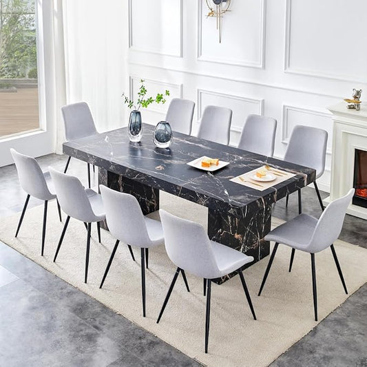 79" Marble Dining Table Set｜Modern Dining Table Set with 10 Faux Leather Chairs｜Engineered Wood with Marble Pattern Tabletop｜Widened and Stable Tablelegs｜Easy Assembly