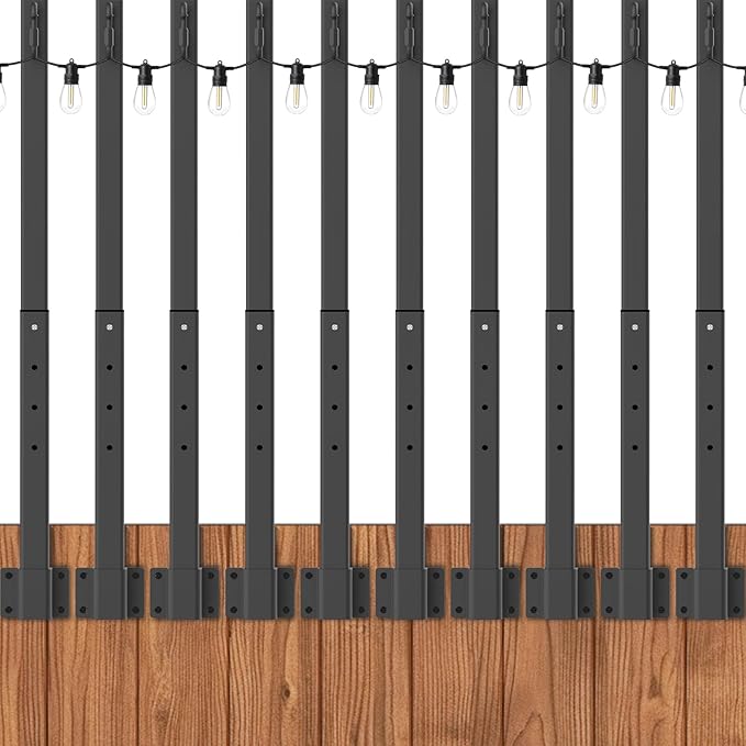 zoegi 10 Pack 2.8FT String Light Poles,Light Poles for Outside Lights with Fork,Outdoor Brackets Hanging Lights,Metal Stand for Deck Patio,Backyard,Wedding,Deck,Party