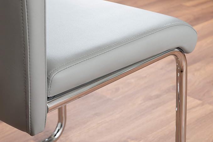 Atlanta White High Gloss and Chrome Metal Rectangle Dining Table and 4 Elephant Grey Lorenzo Dining Chairs Set