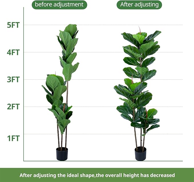 Artificial Fiddle Leaf Fig Tree 5FT Faux Fiddle Leaves Fig Tree Artificial Plants in Pot for Indoor Outdoor Fake Tree Plants