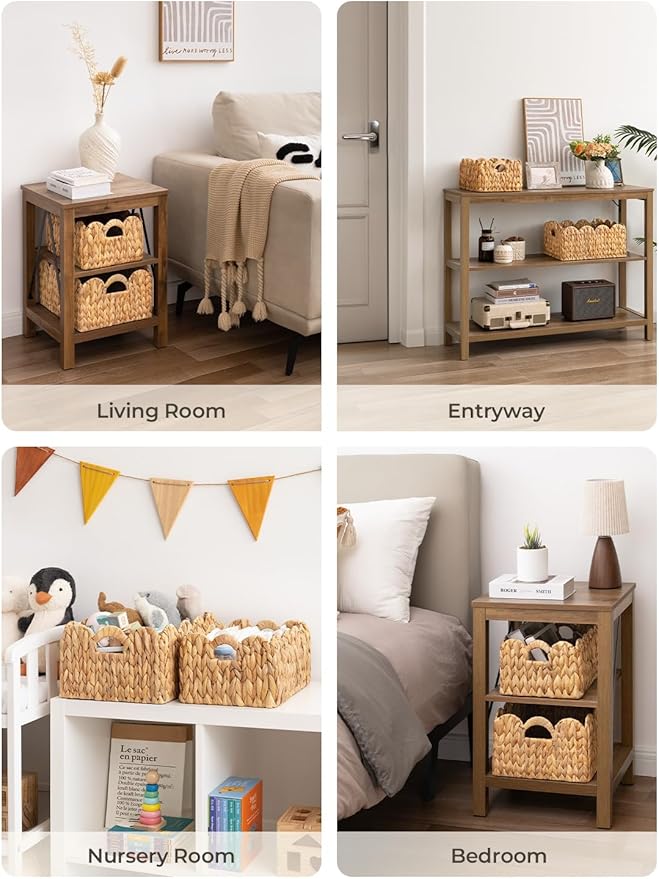 StorageWorks Scalloped Edge Wicker Basket, Hand-woven Rattan Baskets with Built-in Handles, Water Hyacinth Basket for Organizing and Decor, 2 Pack