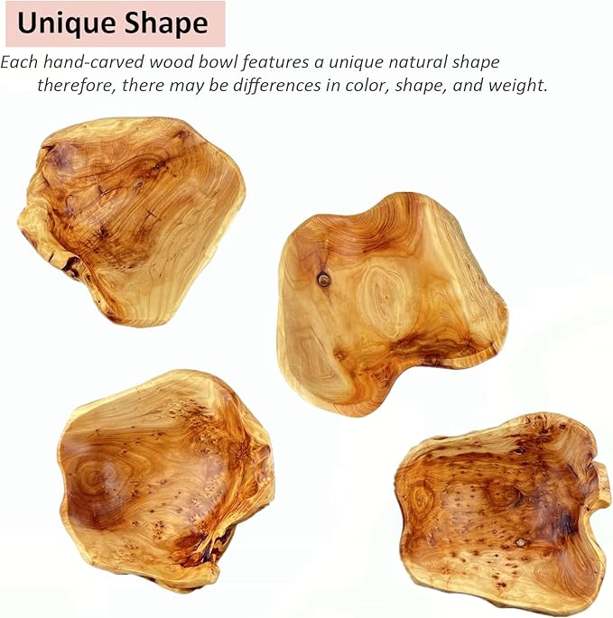 Wooden Bowl Decorative Natural Wood Fruit Bowl, Irregular Creative Wood Bowls, Rustic Hand Carved Candy Snack Keys Serving Bowls for Home Decor (10"-12" Diameter)
