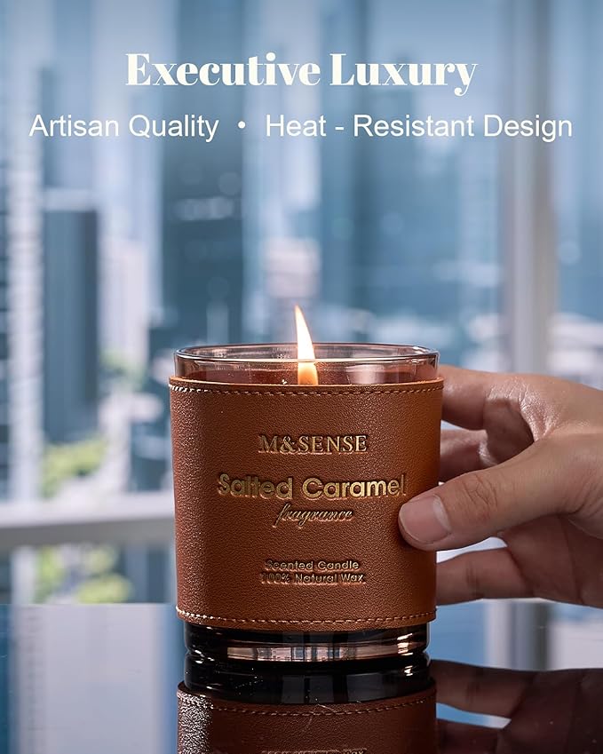 M&SENSE Caramel Vanilla Scented Vegan Soy Candles,10oz 42-Hour Slow Burning Time,No Toxin Heavy Scented Candles,Cozy Relaxing Romance,Fancy Housewarming Gifts for Women & Men