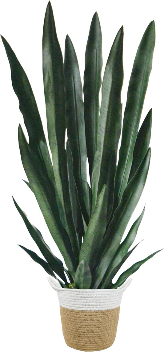 Artificial Snake Plant, 3ft Fake Sansevieria with Basket, 35" Fake Mother in Law Plants, Perfect Faux Potted Plant Greenery for Indoor Home Office Store Lifelike Decoration (Green)