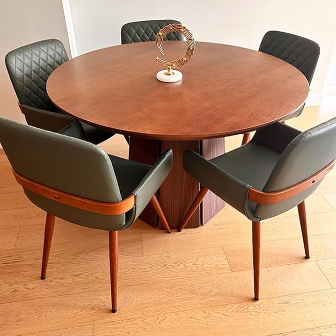 LUNLING Mid Century Modern Faux Leather Dining Chairs Set of 4,Green Upholstered Seat,Metal Legs,Adjustable Foot for Kitchen Dining Room Desk Chairs