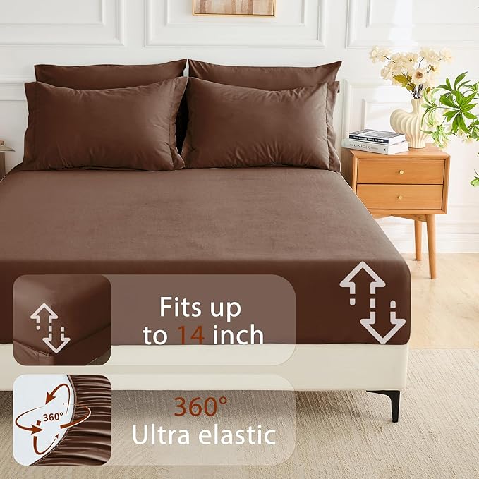 MUXHOMO 5 Pieces Twin Comforter Set, Soft Bed in a Bag Twin Size, All Season Bedding Set with Comforter, Flat Sheet, Fitted Sheet, Pillowcases & Shams, Brown