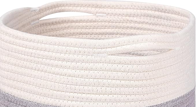 voten Woven Cotton Rope Round 11x11x11'' Storage Cubes Baskets Bins Organizer, 3-Tone Gray, 3-Pack
