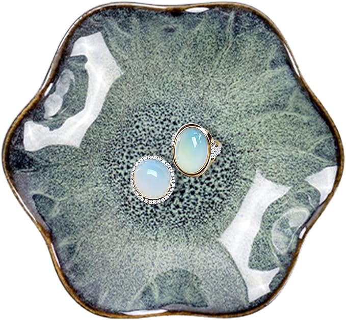 Ceramic Trinket Dish, Ring Tray, Decorative Jewelry Dish, Decoration Plate for Earrings, Rings, Jewelry Dish Holder, Key Bowl, Trinket Tray, Earring Holder for Women (Mist Green)