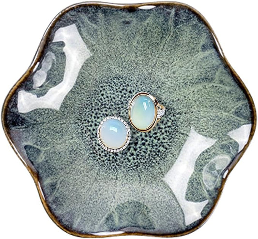 Ceramic Trinket Dish, Ring Tray, Decorative Jewelry Dish, Decoration Plate for Earrings, Rings, Jewelry Dish Holder, Key Bowl, Trinket Tray, Earring Holder for Women (Mist Green)