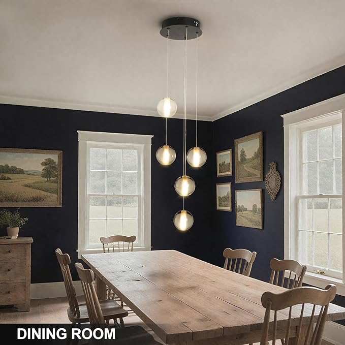 Modern Black 5 Lights Crystal LED Chandelier Raindrop High Ceiling Cluster Pendant Light Crystal Ball Hanging Lighting for Living Room Staircase Entryway Foyer Dining Room, H118" including Bulbs