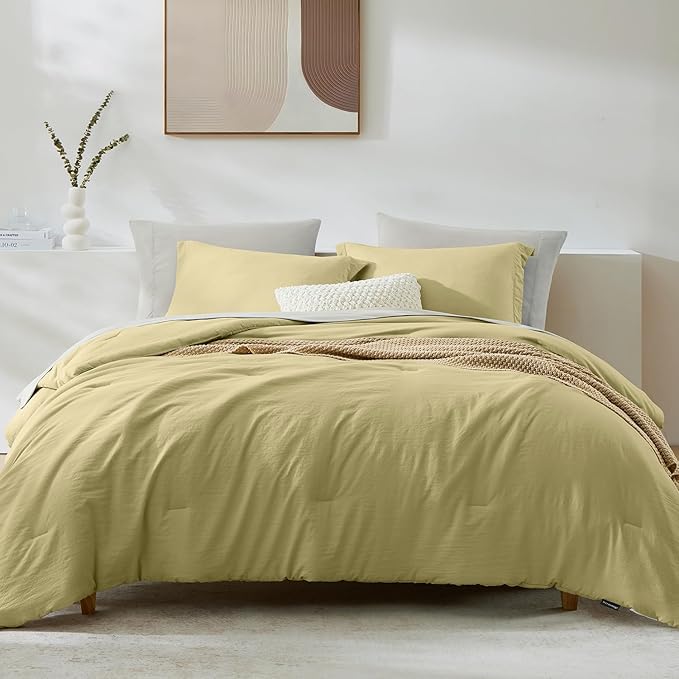 WRENSONGE Full Size Comforter Set- 7 Pieces Hemp Bed in a Bag Full Size Comforter with Fitted Sheet, Flat Sheet, 2 Pillow Shams, 2 Pillowcases, Warm Bedding Sets for All Season