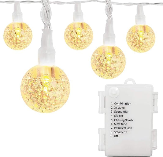 Battery Operated Globe String Lights 16FT Waterproof 30 LED 8 Modes Outdoor String Lights Crystal Ball String Light with Timer for Backyard Garden Balcony Pergola Wedding Party, Warm White