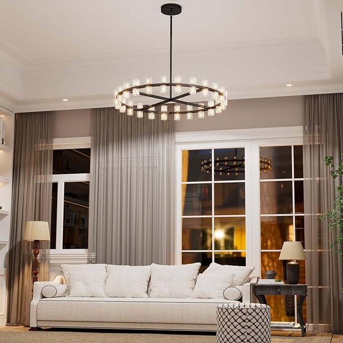 Dia 40" Modern Black Crystal Chandelier,40-Lights Crystal Chandeliers for Dining Room,Wagon Wheel Chandelier for Living Room Foyer Modern Farmhouse Chandelier