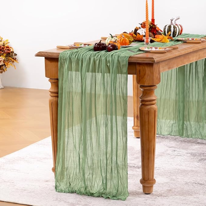 Sage Green Cheesecloth Table Runner 10 Pack Fall Table Runners Boho Gauze 120 Inches Sage Cheese Cloth Fall Table Decorations for Thanksgiving Wedding Bridal Baby Shower Tea Party