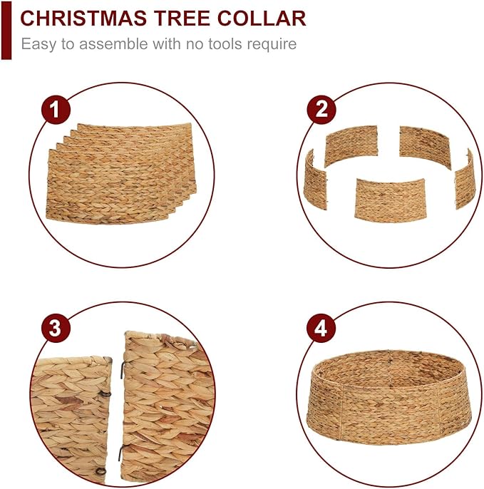 Christmas Tree Collar, 28’’ D Handmade Natural Water Hyacinth Christmas Stand Tree Collar Basket Base Cover for Holiday Decoration
