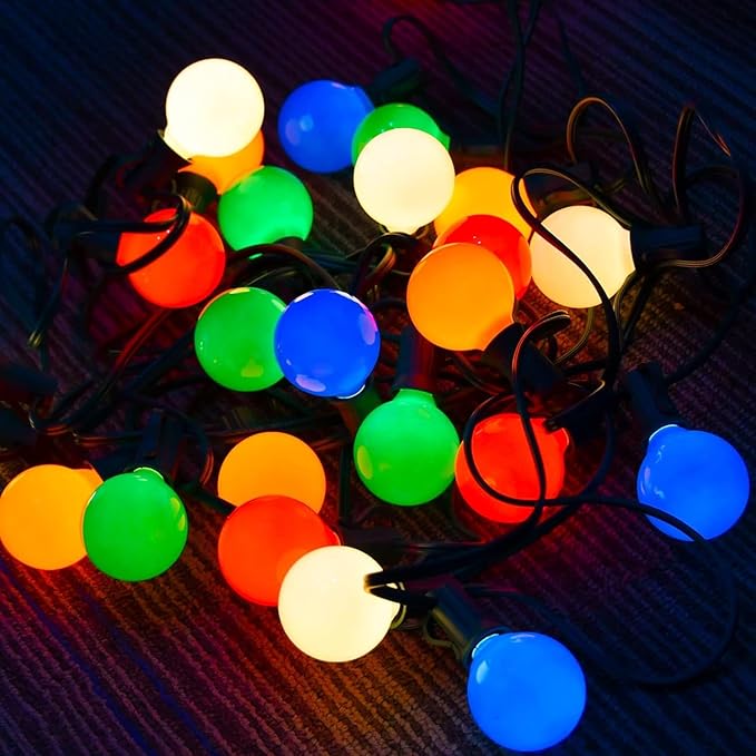GOOTHY 25Ft Outdoor Multicolor Christmas Lights, G40 Globe Patio String Lights with 27 Ceramic Colorful Bulbs(2 Spare), Outside Christmas Lights for Holiday Party Backyard Decor