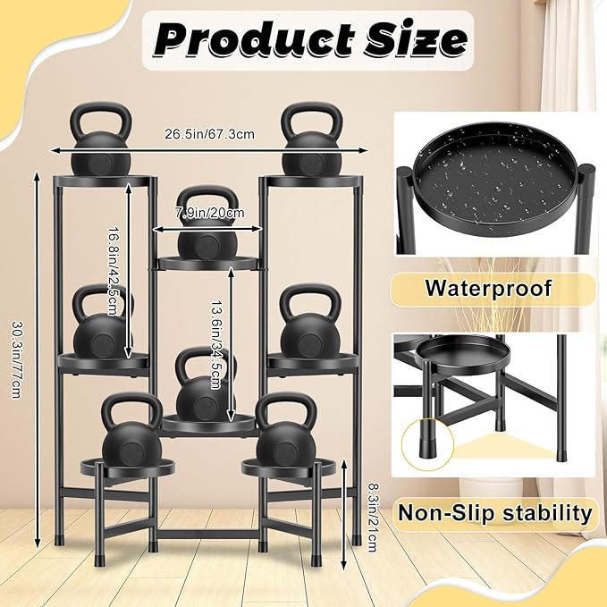 8 Tier Metal Plant Stands, Heavy Duty Flower Pot Stands for Multiple Plant, Anti-Rust Iron Plant Pot Shelf, Decoration Racks for Home Indoor and Outdoor (Black)