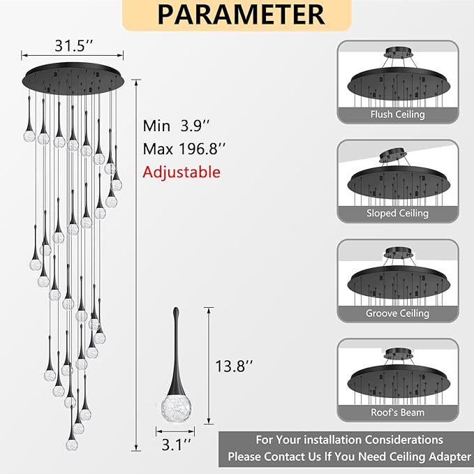 30 Light Modern Glam Crystal Chandelier for High Ceiling LED Dimmable Ceiling Pendant Light Staircase Foyer Enterway Living Room Chandelier Lighting Antique Black