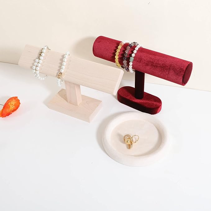 GemeShou Round Jewelry Organizer plate, Top Microfiber velvet Jewerly display tray, Empty Jewelry showcase tray for Necklace Bracelet Ring Earring display stand holder (Cream-Small, 5.9 x 5.9 in)