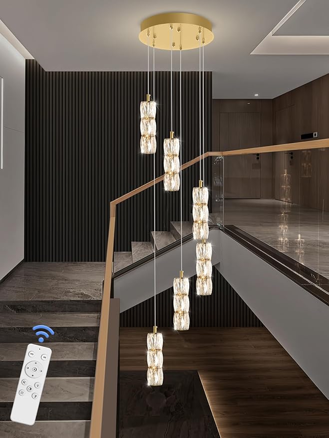 H78 Pendant Lights Kitchen Island 6-Lights Pendant Chandelier for Dining Room Hallway Stairwell,LED Dimmable 2700K-6000K (Gold Chandelier)