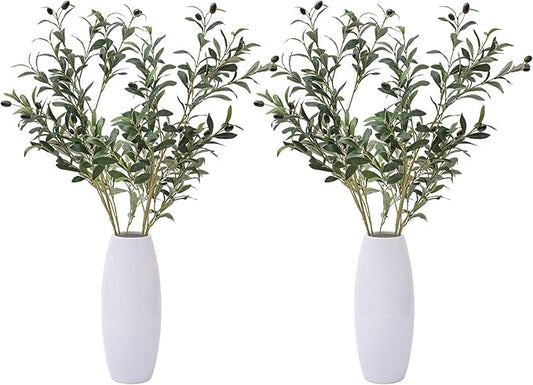 39 Inch Artificial Olive Branches for Vases, Fake Plants Greenery Stems with 222 Leaves Faux Olive Tree Branches Home Decor Indoor 4PCS