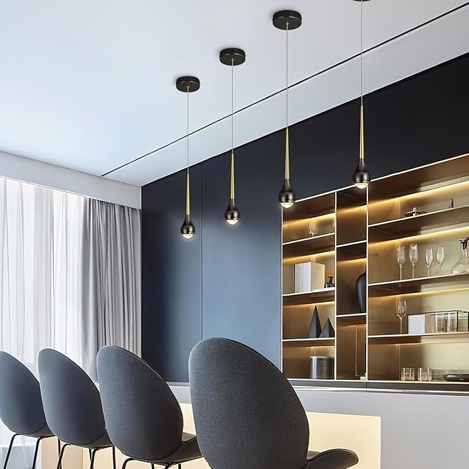 Modern LED Dimmable Pendant Light fixtures,Mini Black Gold Pendant Lighting for Kitchen Island Dinning Room,Bedroom,Bar, Kitchen Island Ceiling Hanging Light Fixtures(1-Pack)