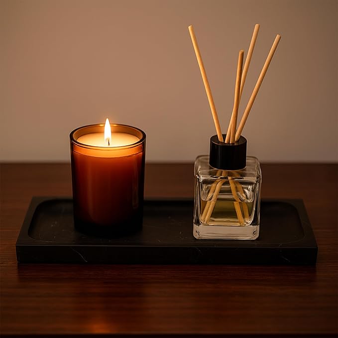 Black Marble Tray for Bathroom Countertop - Rectangular Vanity Organizer, Natural Stone Catchall Tray for Dresser, Entryway, Makeup, Jewelry | 10.6" x 3.5", Polished Finish