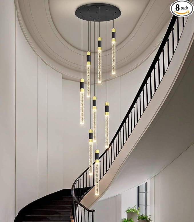 8-Lights 98 Inches Modern Chandelier LED Light Fixtures Adjustable Long Light Chandelier for Hallway Foyer Dimmable Lights with Remote Dining Kitchen Ceiling Pendant Lighting