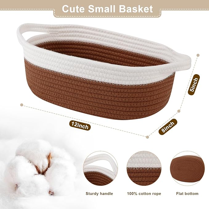 OIAHOMY Gift Basket Empty with Handle, 12"x 8"x 5" Small Woven Basket with Gift Bag, Ribbon and Wrap Tissue Paper, Dog Toy Storage for Organizing - Rust Red & White