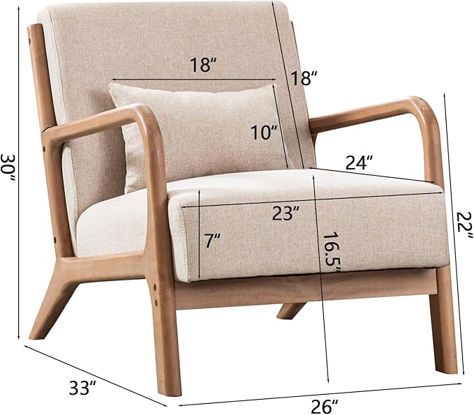INZOY Mid-Century Modern Accent Chair Set of 2, Upholstered Living Room Chairs with Waist Cushion, Reading Armchair for Bedroom Sunroom