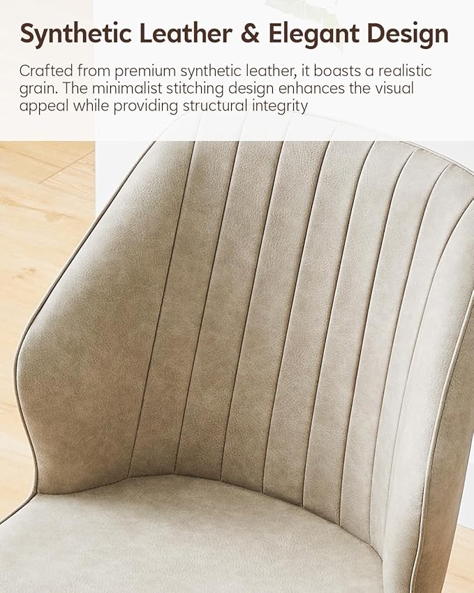 CLIPOP Faux Leather Dining Chairs Set of 4, Mid Century Modern Kitchen Chair, Upholstered Seat Leisure Side Chair with Backrests, Metal Legs for Living Room, Lounge, Guest Room, Cream