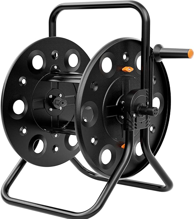 Metal Garden Hose Reel, Portable Outdoor Floor Stable Water Pipe Holder Freestanding, Holds 100-150 Ft of Hose Storage Capacity, UV Resistance, Hose Winder for Outside, Irrigation, Cleaning