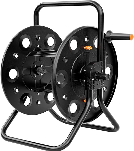 Metal Garden Hose Reel, Portable Outdoor Floor Stable Water Pipe Holder Freestanding, Holds 100-150 Ft of Hose Storage Capacity, UV Resistance, Hose Winder for Outside, Irrigation, Cleaning