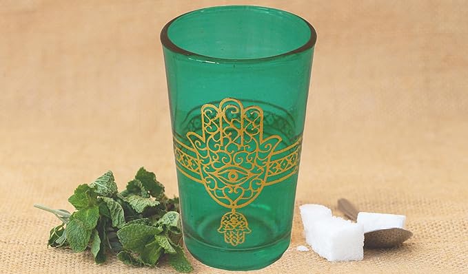Tea Serving & Glasses Moroccan Set of 6 Tea Glasses Exquisite and Royal Khmissa Colorful