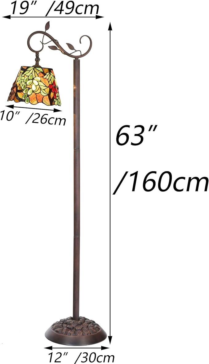 Bieye L10767 Grape Tiffany Style Stained Glass Floor Reading Lamp Adjustable Light Direction for Living Room Bedroom Home Decoration, 63 inches Tall