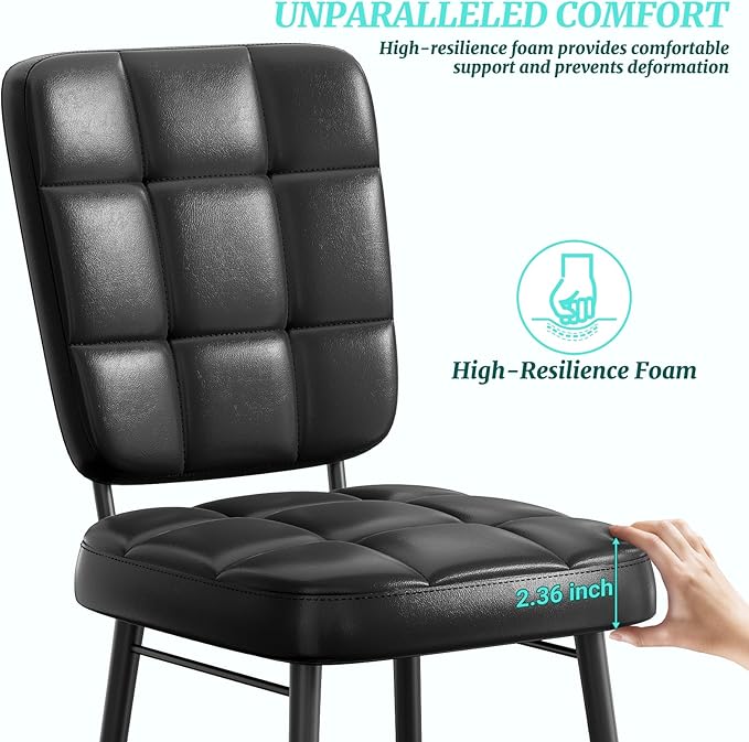 Leather Dining Chairs Set of 4, Upholstered Dining Room Kitchen Chairs with Thick Cushion, High Backrest, Metal Legs, Mid Century Modern Side Chair for Living Room Cafe Restaurant, Ink Black