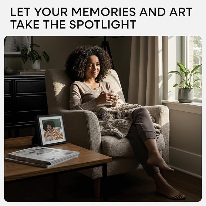 Homeforia 10x10 Picture Frame Black Wood, High-End Oak 10 x 10 Square Frames with Mat 8 by 8 Photo, 10by10 Wooden Frame Matted to 8x8 Print, Wall or Tabletop Frames, Tempered Glass, Wall Kit, Set of 1