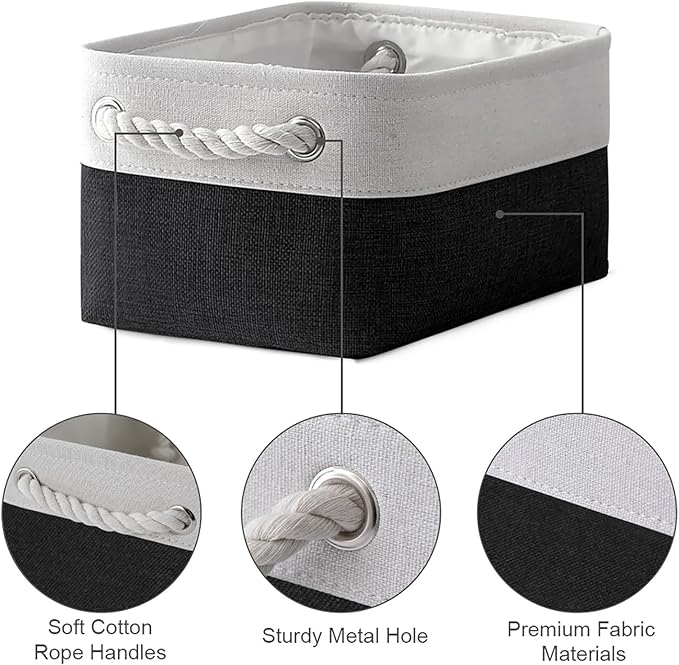 TheWarmHome Storage Bins for Shelves - 6 Pack 11.8x7.8x5.2 inch Collapsible Storage Cubes, Basket for Gifts Empty Closet Organizing Dog Toy Box (White & Black)