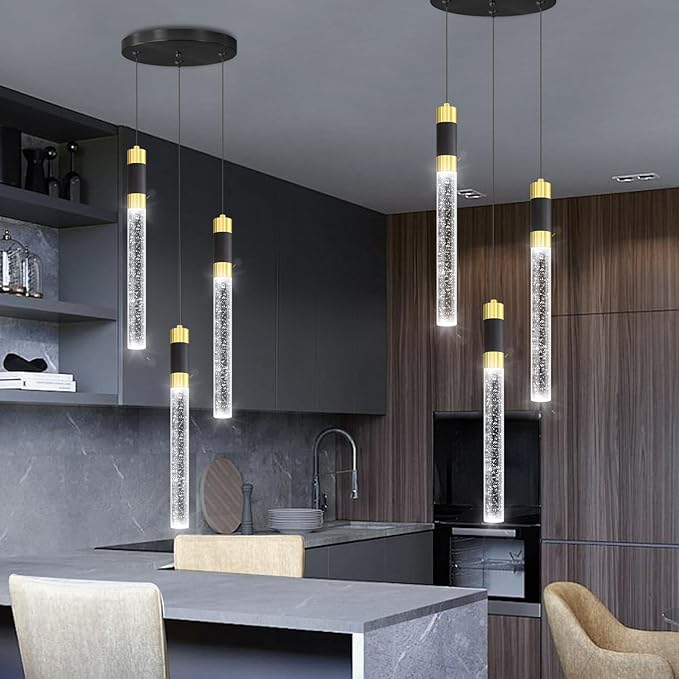 Modern Pendant Lighting 3-Lights LED Crystal Kitchen Island Pendant Light Dimmable with Remote Control 3000K-6000K for Dining Room Over Table Pendant Lights Fixtures