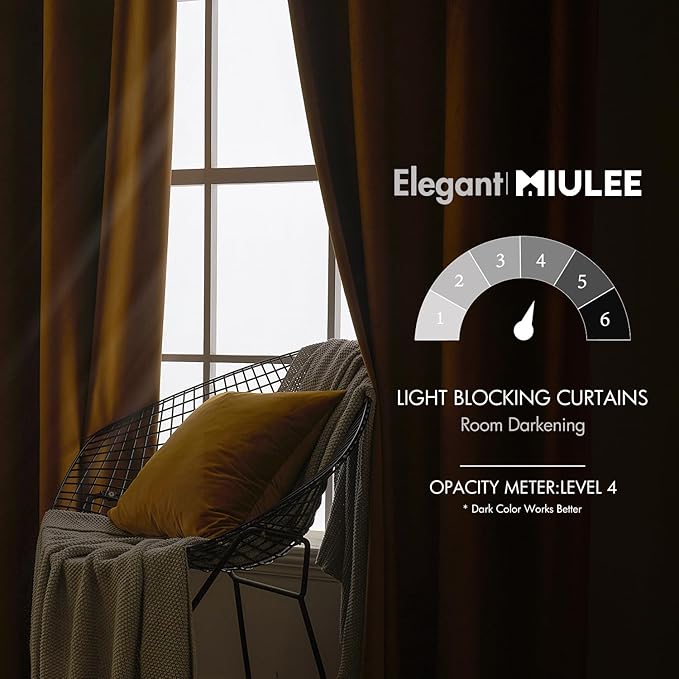 MIULEE Velvet Curtains 84 inches - Luxury Brown Blackout Curtains for Bedroom Living Room Thermal Insulated Super Soft Window Drapes Rod Pocket & Back Tab, Gold Brown, W52 x L84 inches, 2 Panels