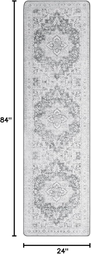 GENIMO Runner Rug 2x7, Non Slip Vintage Machine Washable Hallway Runner, Low Pile Rugs for Living Room, Entryway, Bedroom, Kitchen and Corridor, Gray